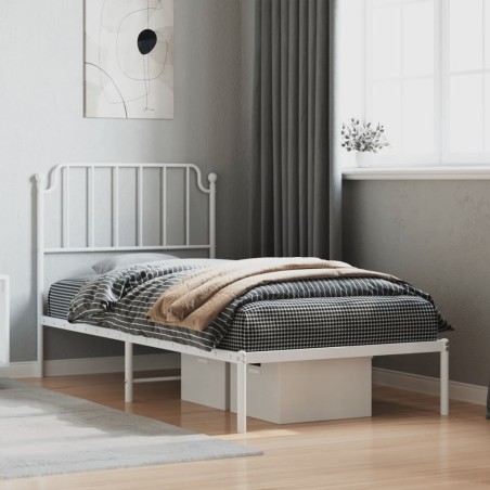 vidaXL Estructura de cama de metal con cabecero blanco 90x200 cm