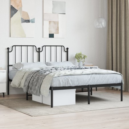 vidaXL Estructura de cama con cabecero metal negro 135x190 cm