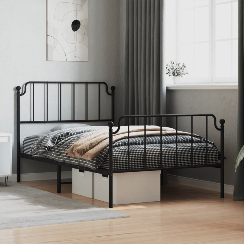 vidaXL Estructura de cama con cabecero y estribo metal negro 107x203cm vidaXL Estructura de cama con cabecero y estribo metal negro 107x203cm