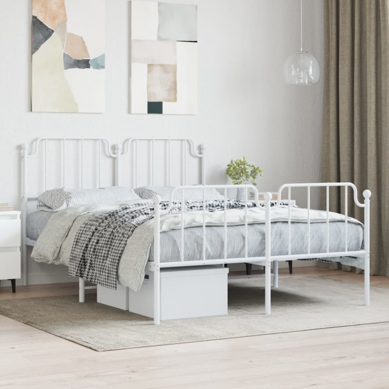 vidaXL Estructura cama metal con cabecero y estribo blanco 140x200 cm vidaXL Estructura cama metal con cabecero y estribo blanco 140x200 cm