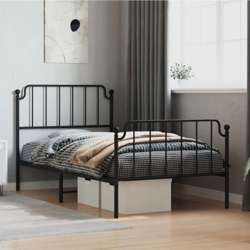 vidaXL Estructura de cama con cabecero y estribo metal negro 100x190cm vidaXL Estructura de cama con cabecero y estribo metal negro 100x190cm
