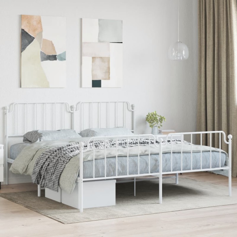 vidaXL Estructura cama metal con cabecero y estribo blanco 160x200 cm vidaXL Estructura cama metal con cabecero y estribo blanco 160x200 cm