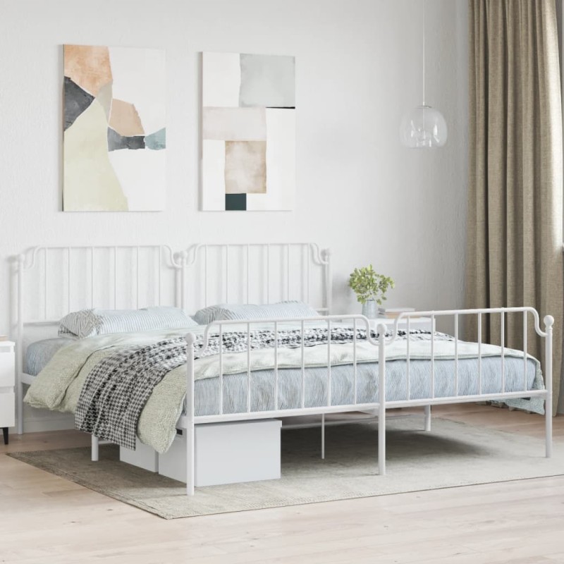 vidaXL Estructura cama metal con cabecero y pie cama blanco 193x203 cm