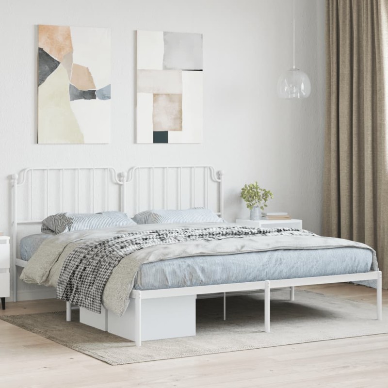 vidaXL Estructura de cama de metal con cabecero blanco 183x213 cm vidaXL Estructura de cama de metal con cabecero blanco 183x213 cm