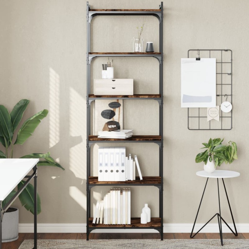 vidaXL Librería 6 estantes madera ingeniería roble ahumado 60x30x188cm vidaXL Librería 6 estantes madera ingeniería roble ahumado 60x30x188cm