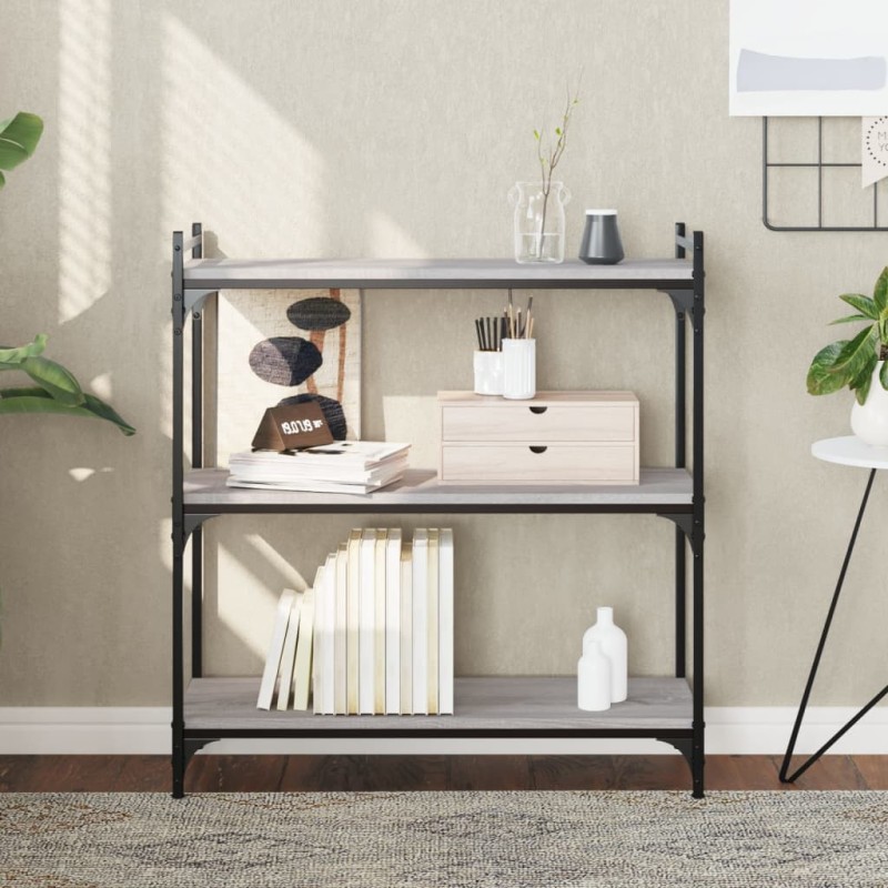 vidaXL Librería 3 estantes madera ingeniería gris Sonoma 80x30x86 cm vidaXL Librería 3 estantes madera ingeniería gris Sonoma 80x30x86 cm