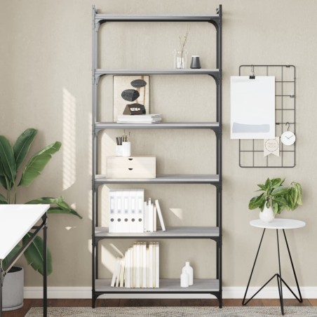 vidaXL Librería 6 estantes madera ingeniería gris Sonoma 80x30x188 cm