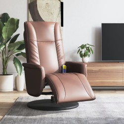 vidaXL Sillón reclinable masaje con reposapiés cuero sintético marrón