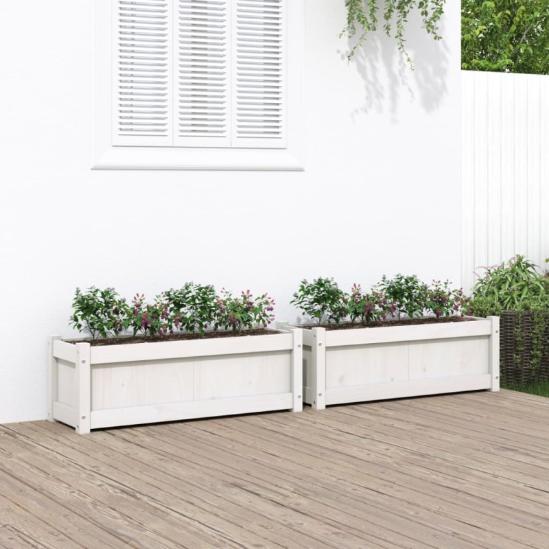 vidaXL Jardineras de exterior 2 unidades madera maciza de pino blanco vidaXL Jardineras de exterior 2 unidades madera maciza de pino blanco