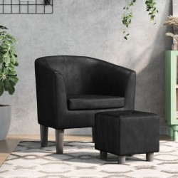 vidaXL Sillón con taburete cuero sintético negro