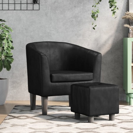 vidaXL Sillón con taburete cuero sintético negro