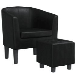 vidaXL Sillón con taburete cuero sintético negro