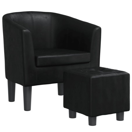 vidaXL Sillón con taburete cuero sintético negro