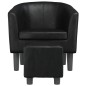 vidaXL Sillón con taburete cuero sintético negro