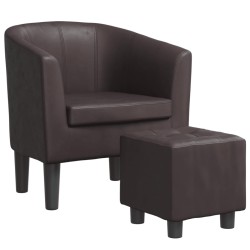 vidaXL Sillón con taburete cuero sintético marrón