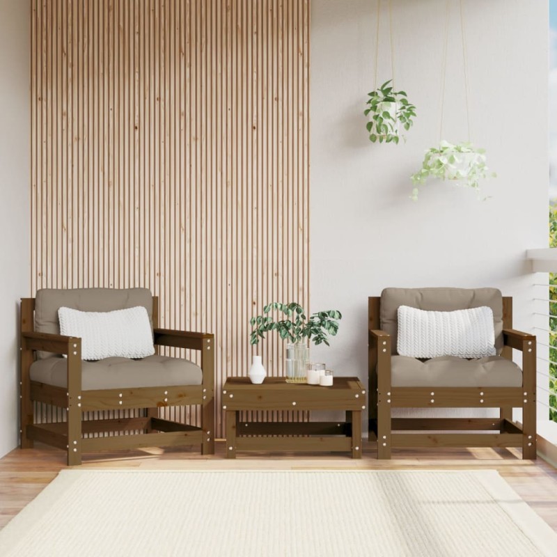 vidaXL Sillones de jardín 2 unidades madera maciza pino marrón miel vidaXL Sillones de jardín 2 unidades madera maciza pino marrón miel
