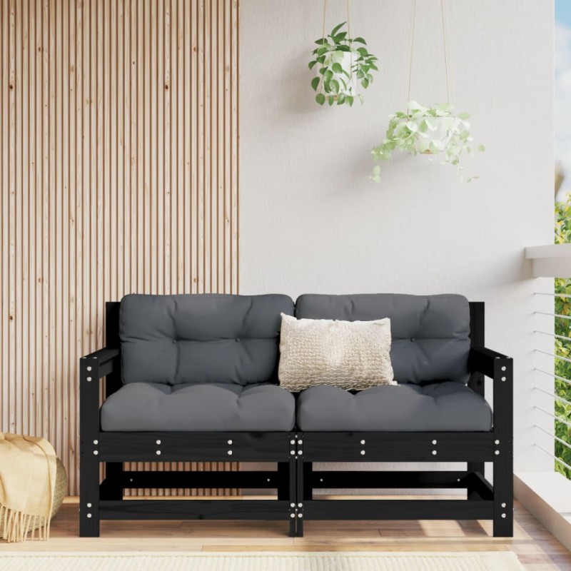 vidaXL Sofás de esquina de jardín 2 uds madera maciza de pino negro vidaXL Sofás de esquina de jardín 2 uds madera maciza de pino negro