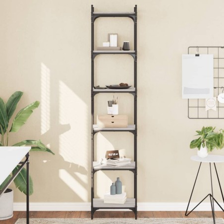 vidaXL Librería 6 estantes madera ingeniería gris Sonoma 40x30x188 cm