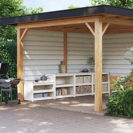 vidaXL Muebles de cocina de exterior 3 pzas madera maciza pino blanco