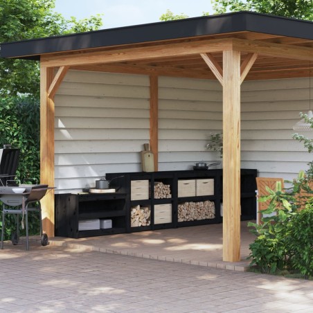 vidaXL Muebles de cocina de exterior 4 pzas madera maciza pino negro