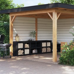 vidaXL Muebles de cocina de exterior 4 pzas madera maciza pino negro