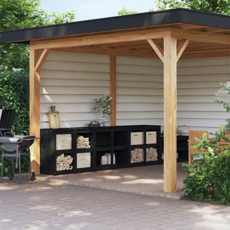 vidaXL Muebles de cocina de exterior 4 pzas madera maciza pino negro