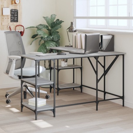 vidaXL Escritorio madera de ingeniería gris Sonoma 139x139x75 cm