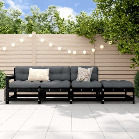vidaXL Juego de muebles de jardín 4 pzas madera maciza de pino negro