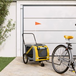 vidaXL Remolque de bicicleta mascotas hierro tela Oxford amarillo gris