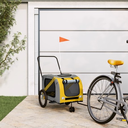 vidaXL Remolque de bicicleta mascotas hierro tela Oxford amarillo gris