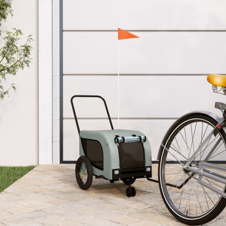 vidaXL Remolque de bicicleta mascotas hierro tela Oxford gris negro