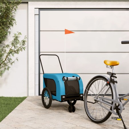 vidaXL Remolque de bicicleta mascotas hierro tela Oxford azul negro