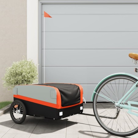 vidaXL Remolque para bicicleta hierro negro y naranja 45 kg
