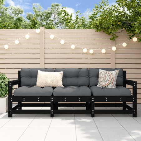 vidaXL Juego de muebles de jardín 3 pzas madera maciza de pino negro