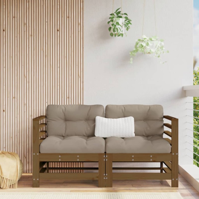 vidaXL Sofás de esquina de jardín 2 uds madera maciza pino marrón miel