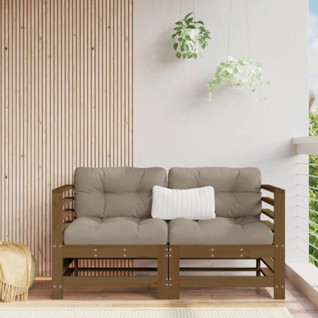 vidaXL Sofás de esquina de jardín 2 uds madera maciza pino marrón miel