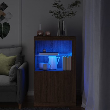 vidaXL Aparador con luces LED madera de ingeniería roble marrón