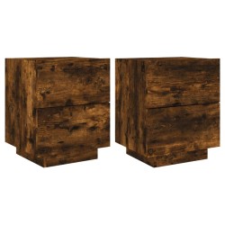 vidaXL Mesita de noche luces LED 2 uds madera ingeniería roble ahumado