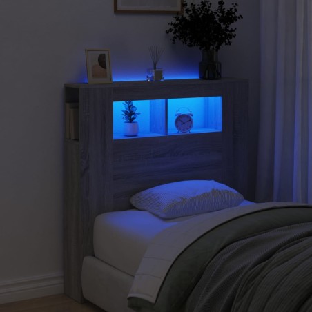 vidaXL Cabecero LED madera ingeniería gris Sonoma 100x18,5x103,5 cm