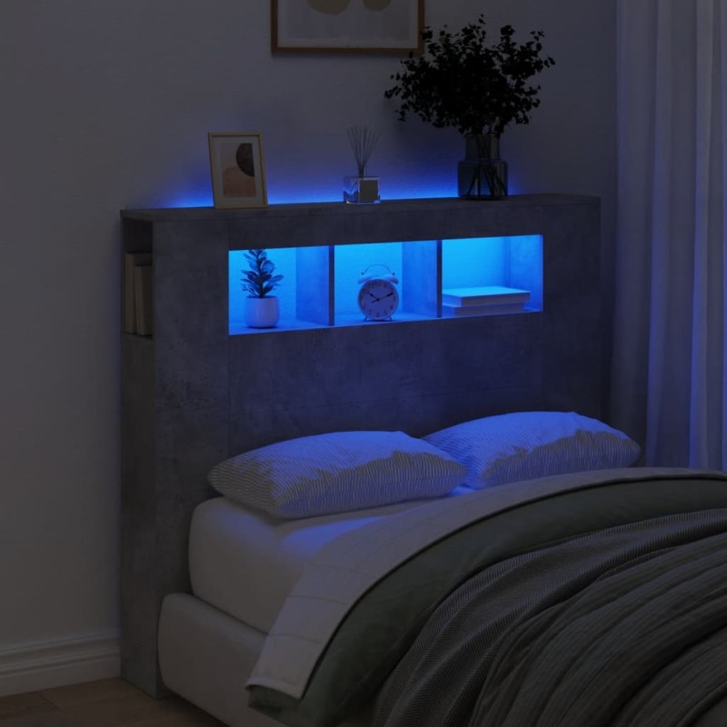 vidaXL Cabecero LED madera ingeniería gris hormigón 120x18,5x103,5 cm vidaXL Cabecero LED madera ingeniería gris hormigón 120x18,5x103,5 cm