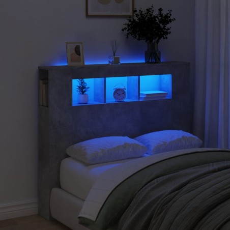 vidaXL Cabecero LED madera ingeniería gris hormigón 120x18,5x103,5 cm