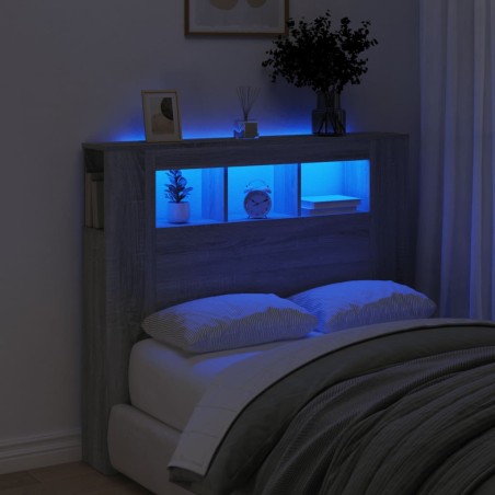 vidaXL Cabecero LED madera ingeniería gris Sonoma 120x18,5x103,5 cm