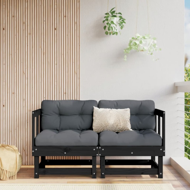 vidaXL Sofás de esquina de jardín 2 uds madera maciza de pino negro vidaXL Sofás de esquina de jardín 2 uds madera maciza de pino negro