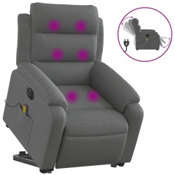 vidaXL Sillón de masaje eléctrico reclinable elevable tela gris oscuro