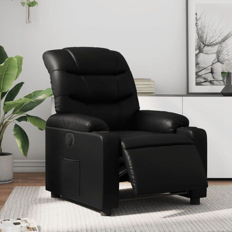 vidaXL Sillón reclinable eléctrico de cuero sintético negro vidaXL Sillón reclinable eléctrico de cuero sintético negro