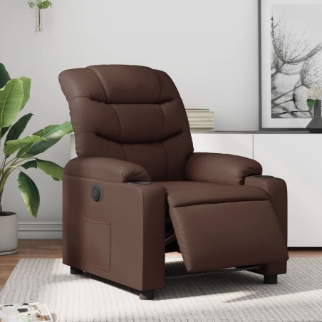vidaXL Sillón reclinable eléctrico de cuero sintético marrón