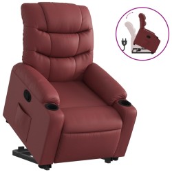 vidaXL Sillón reclinable elevable cuero artificial rojo tinto