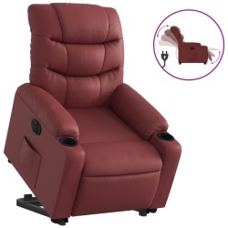 vidaXL Sillón elevable eléctrico cuero artificial rojo tinto