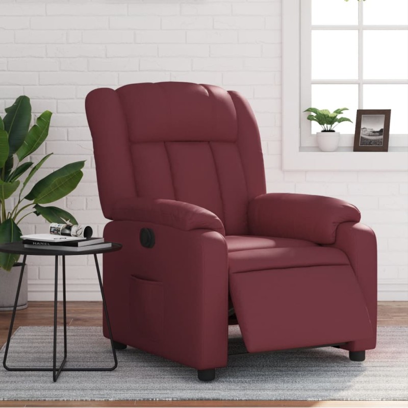 vidaXL Sillón reclinable eléctrico de cuero sintético rojo tinto vidaXL Sillón reclinable eléctrico de cuero sintético rojo tinto