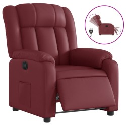 vidaXL Sillón reclinable eléctrico de cuero sintético rojo tinto